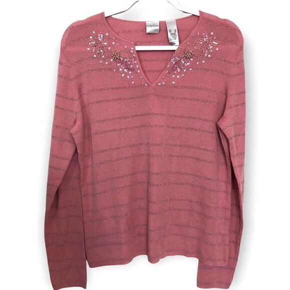 Emma James Pink Beaded Sequins Wool Blend Sweater - Picture 1 of 7